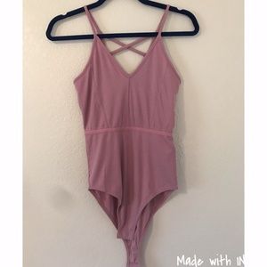 Cynthia Rowley Rib Knit V-neck Cross Back Bodysuit